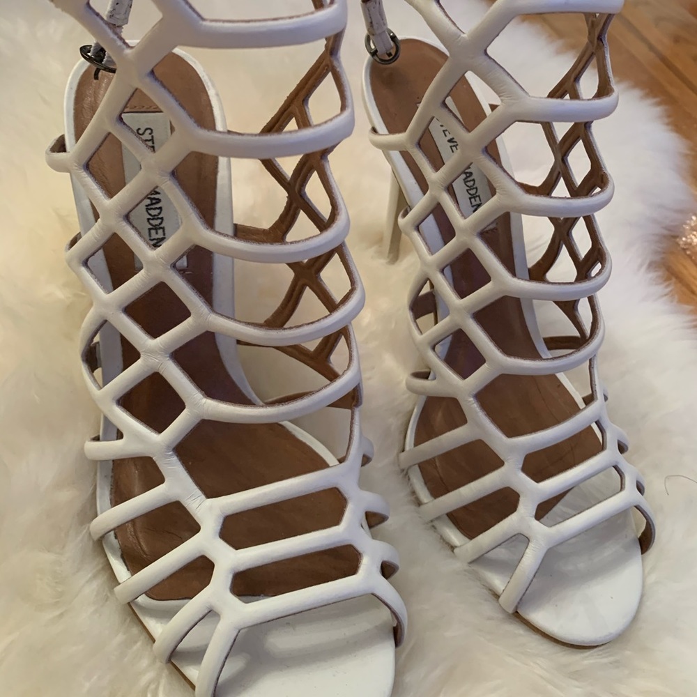 Steve Madden white caged sandals